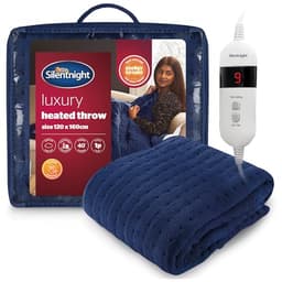 Silentnight Comfort Control Heated Throw Blanket - Luxury Fleece Electric Heated Overblanket for Sofa Bed with 9 Heat Settings, Fast Heat-up and Safety Shut Off - Machine Washable - 120x160cm - Navy